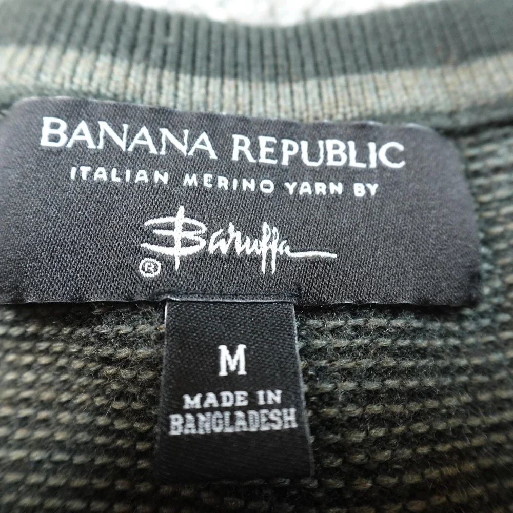Banana Republic Sweater Mens M Green Merino Wool Birdseye Knit Crewneck Pullover